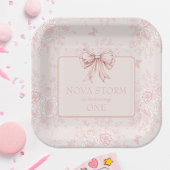 ピンクボウ誕生日パーティーウィムジートワールパーソナライズされた ペーパープレート