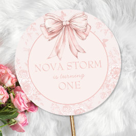 ピンクボウ誕生日パーティーウィムジートワールパーソナライズされた ラウンドシール