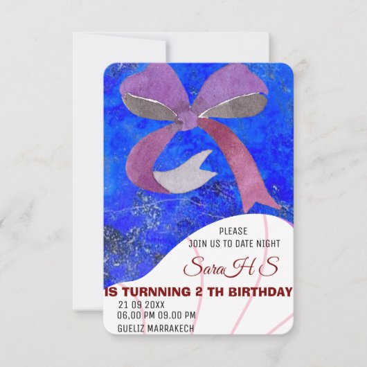 ピンクボウ誕生日招待状ガールズ11誕生日インビ 招待状 (正面)