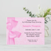 ピンクボウ誕生日招待状 招待状 (スタンド正面)