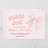 ピンクボウ誕生日 招待状 (正面/裏面)