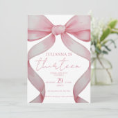 ピンクボウ誕生日、誕生日の招待状、女の子ピンク 招待状 (スタンド正面)