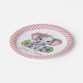 ピンクボウ象ガールベビーシャワー ペーパープレート (アングル)