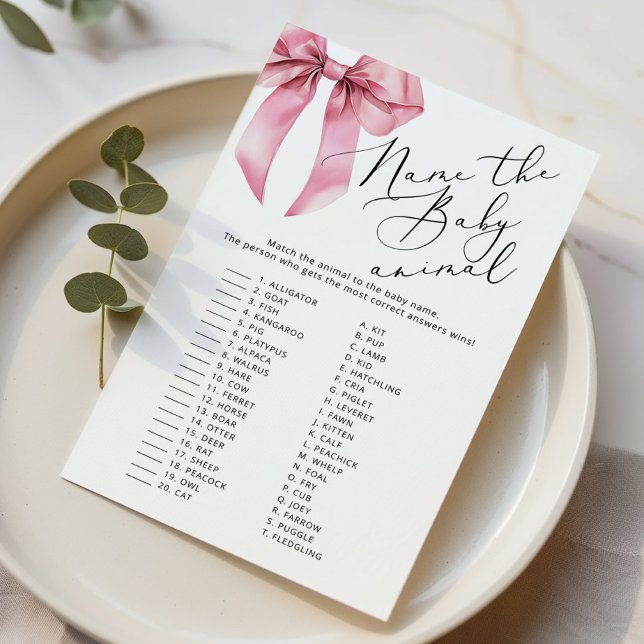 ピンクボウ赤ちゃんの動物の赤ちゃんシャワーゲームに名前を付ける (クリエイターアップロード済み)