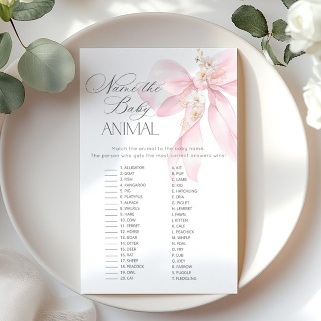 ピンクボウ赤ちゃんの動物の赤ちゃんシャワーゲームに名前を付ける (クリエイターアップロード済み)