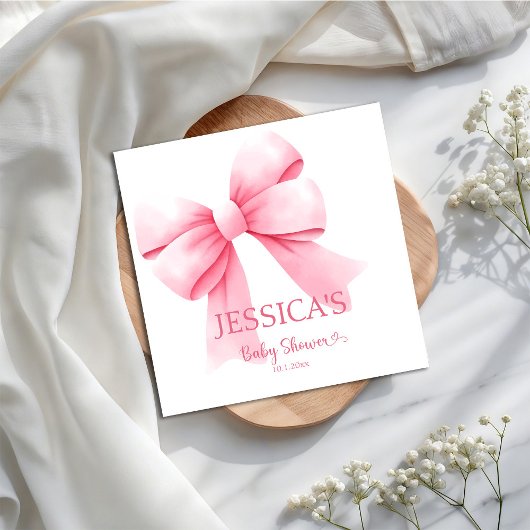 ピンクボウ赤ちゃんガールシャワー スタンダードランチョンナプキン