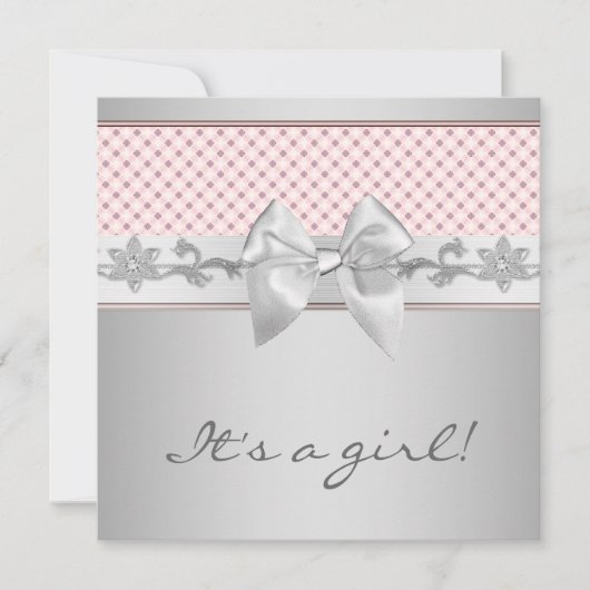 ピンクボウ赤ちゃんガールシャワー 招待状 (正面)