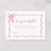 ピンクボウ赤ちゃんシャワーおむつラッフル エンクロージャーカード (正面)