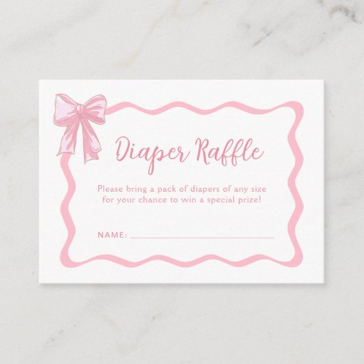 ピンクボウ赤ちゃんシャワーおむつラッフル エンクロージャーカード (正面)