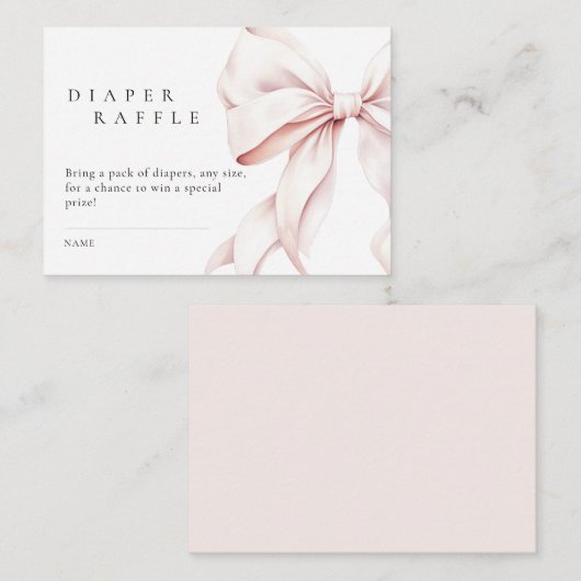 ピンクボウ赤ちゃんシャワーおむつラッフル エンクロージャーカード (正面/裏面)