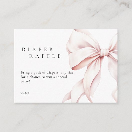 ピンクボウ赤ちゃんシャワーおむつラッフル エンクロージャーカード (正面)