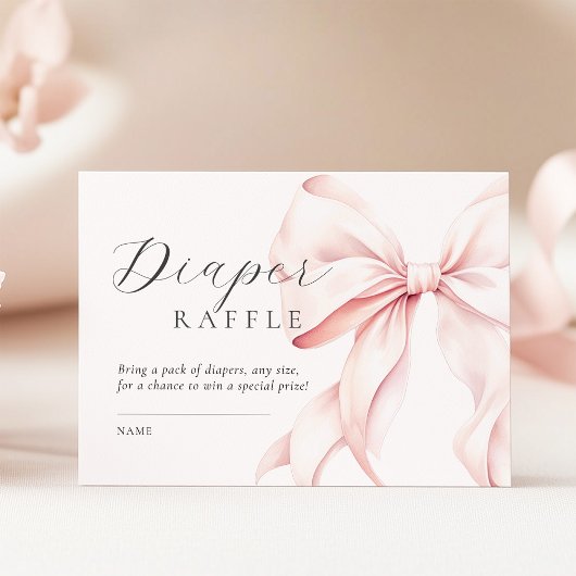 ピンクボウ赤ちゃんシャワーおむつラッフル エンクロージャーカード