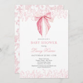 ピンクボウ赤ちゃんシャワーの招待状 招待状 (正面/裏面)