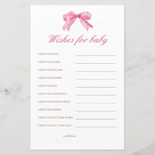 ピンクボウ赤ちゃんシャワーの願いベビーアドバイス (正面)