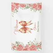 ピンクボウ赤ちゃんシャワーへようこそ 横断幕 (縦)