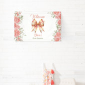 ピンクボウ赤ちゃんシャワーへようこそ 横断幕 (インサイチュ)