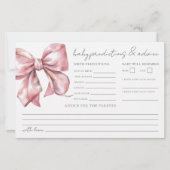 ピンクボウ赤ちゃんシャワーアドバイス予測カード (正面)