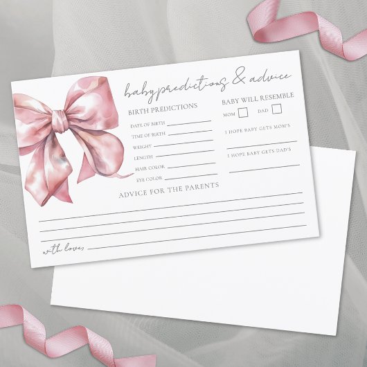 ピンクボウ赤ちゃんシャワーアドバイス予測カード