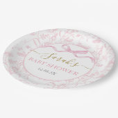 ピンクボウ赤ちゃんシャワーガール ペーパープレート (アングル)