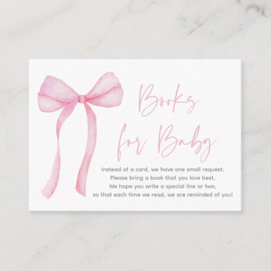 ピンクボウ赤ちゃんシャワーブックリクエスト エンクロージャーカード (正面)