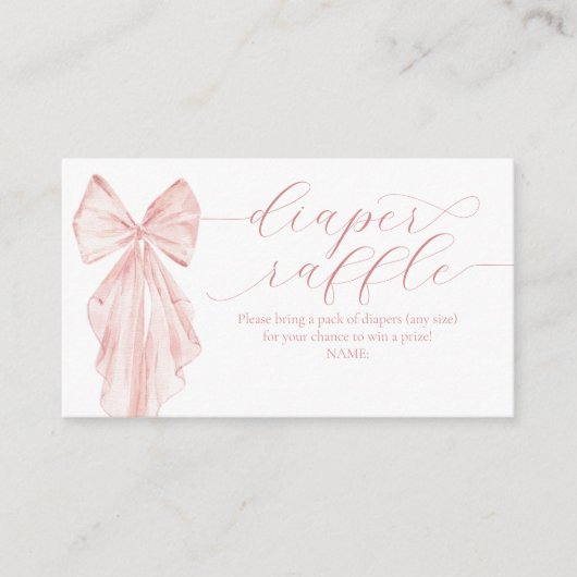 ピンクボウ赤ちゃんシャワーミニマリストおむつラッフル エンクロージャーカード (正面)