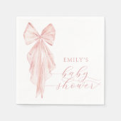 ピンクボウ赤ちゃんシャワーミニマリストウォータカラーリボン スタンダードカクテルナプキン (正面)