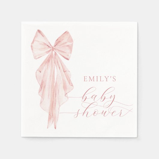 ピンクボウ赤ちゃんシャワーミニマリストウォータカラーリボン スタンダードカクテルナプキン (正面)