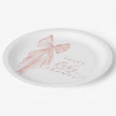ピンクボウ赤ちゃんシャワーミニマリストウォータカラーリボン ペーパープレート (アングル)