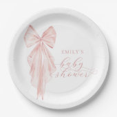 ピンクボウ赤ちゃんシャワーミニマリストウォータカラーリボン ペーパープレート (正面)