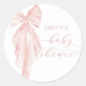 ピンクボウ赤ちゃんシャワーミニマリストウォータカラーリボン ラウンドシール (正面)