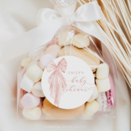 ピンクボウ赤ちゃんシャワーミニマリストウォータカラーリボン ラウンドシール