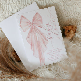 ピンクボウ赤ちゃんシャワーミニマリストウォータカラーリボン 招待状