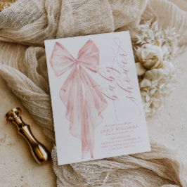 ピンクボウ赤ちゃんシャワーミニマリストウォータカラーリボン 招待状