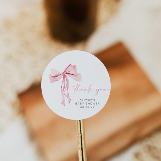 ピンクボウ赤ちゃんシャワーラウンドステッカー赤面リボン ラウンドシール