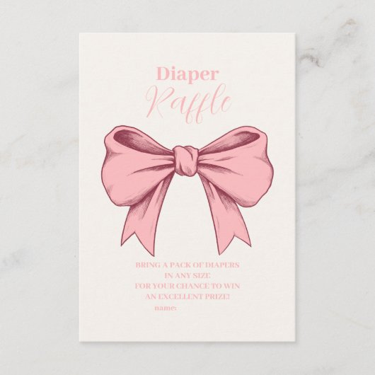 ピンクボウ赤ちゃんシャワーラッフルおむつ エンクロージャーカード (正面)