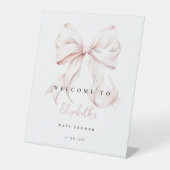 ピンクボウ赤ちゃんシャワー台座ウェルカムサイン 台座サイン (正面)