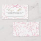 ピンクボウ赤ちゃんシャワー女の子おむつラッフル エンクロージャーカード (正面/裏面)