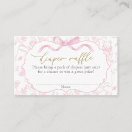 ピンクボウ赤ちゃんシャワー女の子おむつラッフル エンクロージャーカード