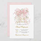 ピンクボウ赤ちゃんシャワー女の子の招待 招待状 (正面/裏面)