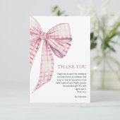 ピンクボウ赤ちゃんシャワー女の子の水色 サンキューカード (スタンド正面)