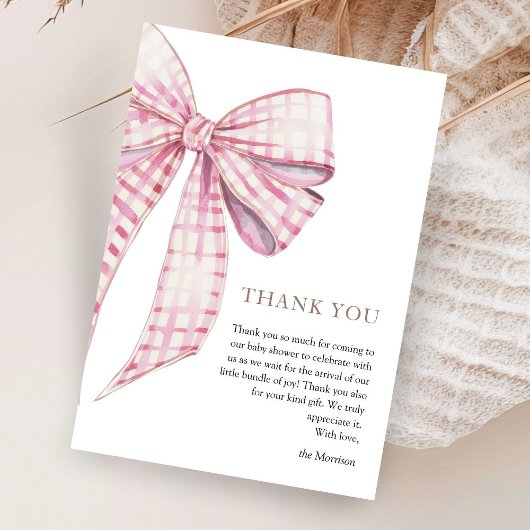 ピンクボウ赤ちゃんシャワー女の子の水色 サンキューカード