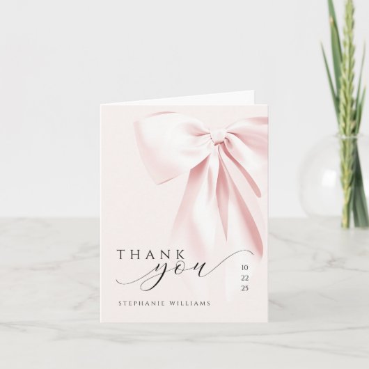 ピンクボウ赤ちゃんシャワー折り畳みサンキューカード サンキューカード (正面)