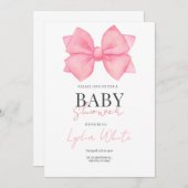 ピンクボウ赤ちゃんシャワー招待状ガールベビーシャワー 招待状 (正面/裏面)