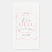 ピンクボウ赤ちゃんシャワー招待状、女の子ベビーシャワー (正面)