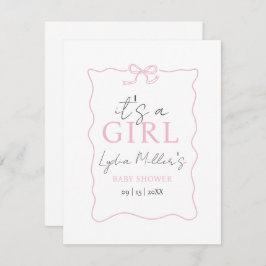 ピンクボウ赤ちゃんシャワー招待状、女の子ベビーシャワー