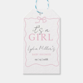 ピンクボウ赤ちゃんシャワー招待状、女の子ベビーシャワー ギフトタグ