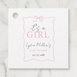 ピンクボウ赤ちゃんシャワー招待状、女の子ベビーシャワー フェイバータグ