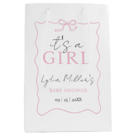 ピンクボウ赤ちゃんシャワー招待状、女の子ベビーシャワー ミディアムペーパーバッグ