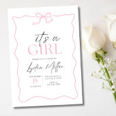 ピンクボウ赤ちゃんシャワー招待状、女の子ベビーシャワー 招待状