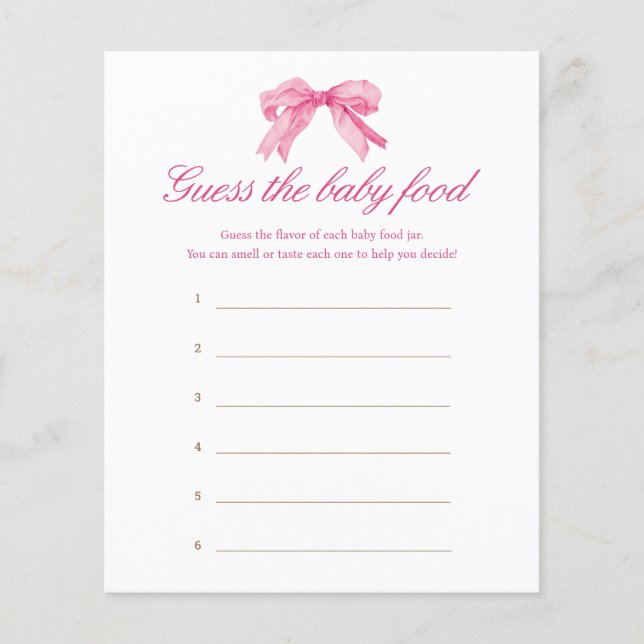 ピンクボウ赤ちゃんシャワー推測ベビー食品ゲーム (正面)